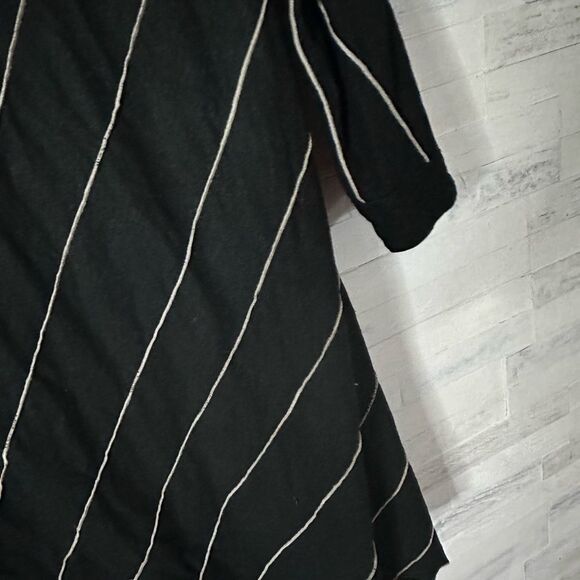Dress Long Sleeve Black Tan Striped Simple People Size M - Picture 4 of 6